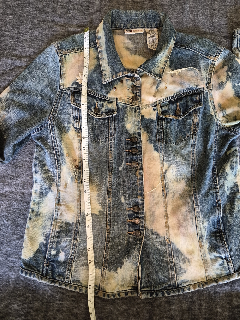 Upcycled Y2K Blue and Cream Embellished Denim Jacket - Picture 15 of 16